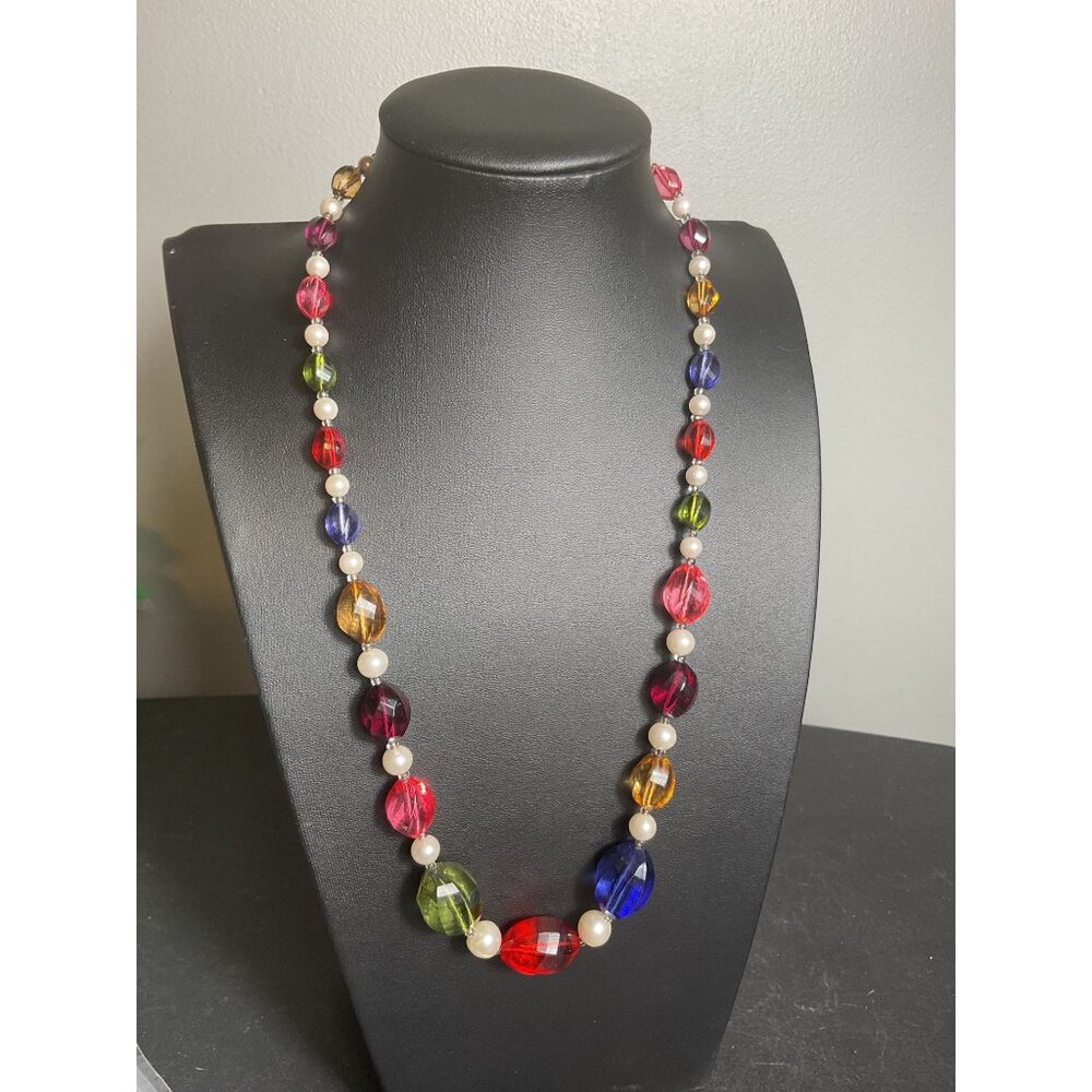 Vintage Pearl Colorful Crystal Bead Statement Necklace